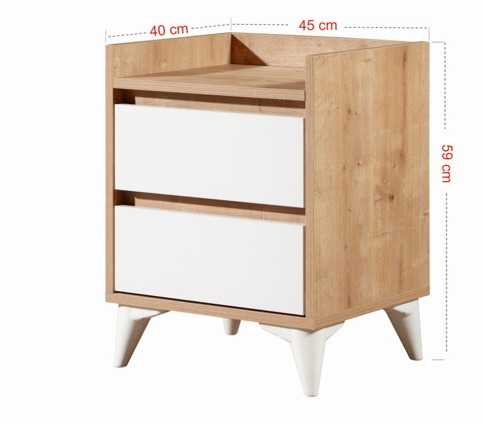 Tuvalle Mesilla de Noche 041 Roble Zafiro y Blanco Dormitorio 45x59x40cm Fabricada en Tablero de Partículas Recubierto de Melamina